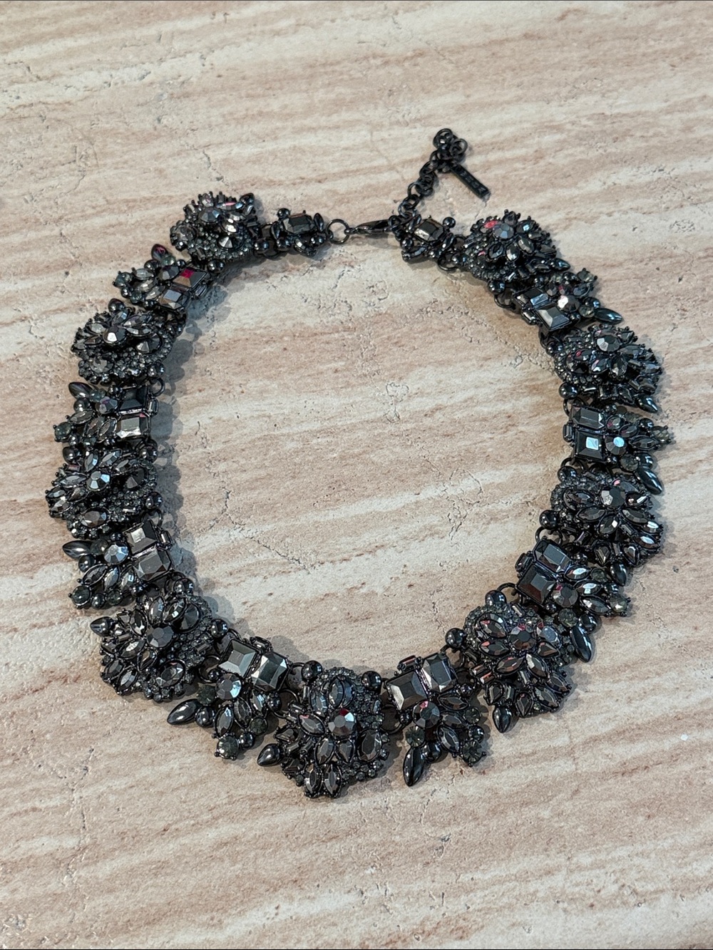 White House Black Market Gunmetal Crystal Floral Statement Necklace